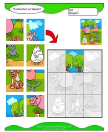 Puzzle Kes Yapıştır Çalışma Sayfaları